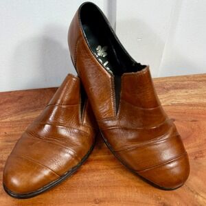 Rieker Antistress Womens Tan Leather Pleated Slip On Loafers Size 7.5